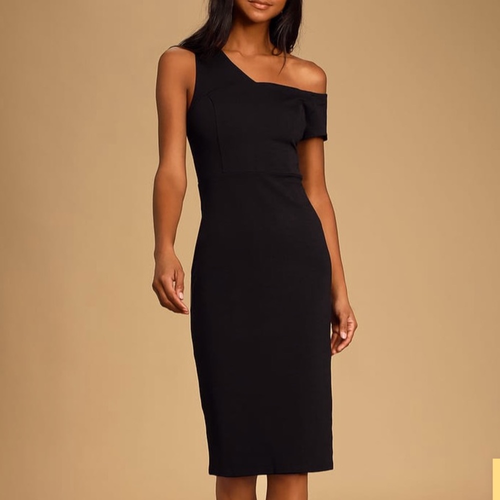 Lulu’s Open Your Heart Black One-Shoulder Bodycon Midi Dress
